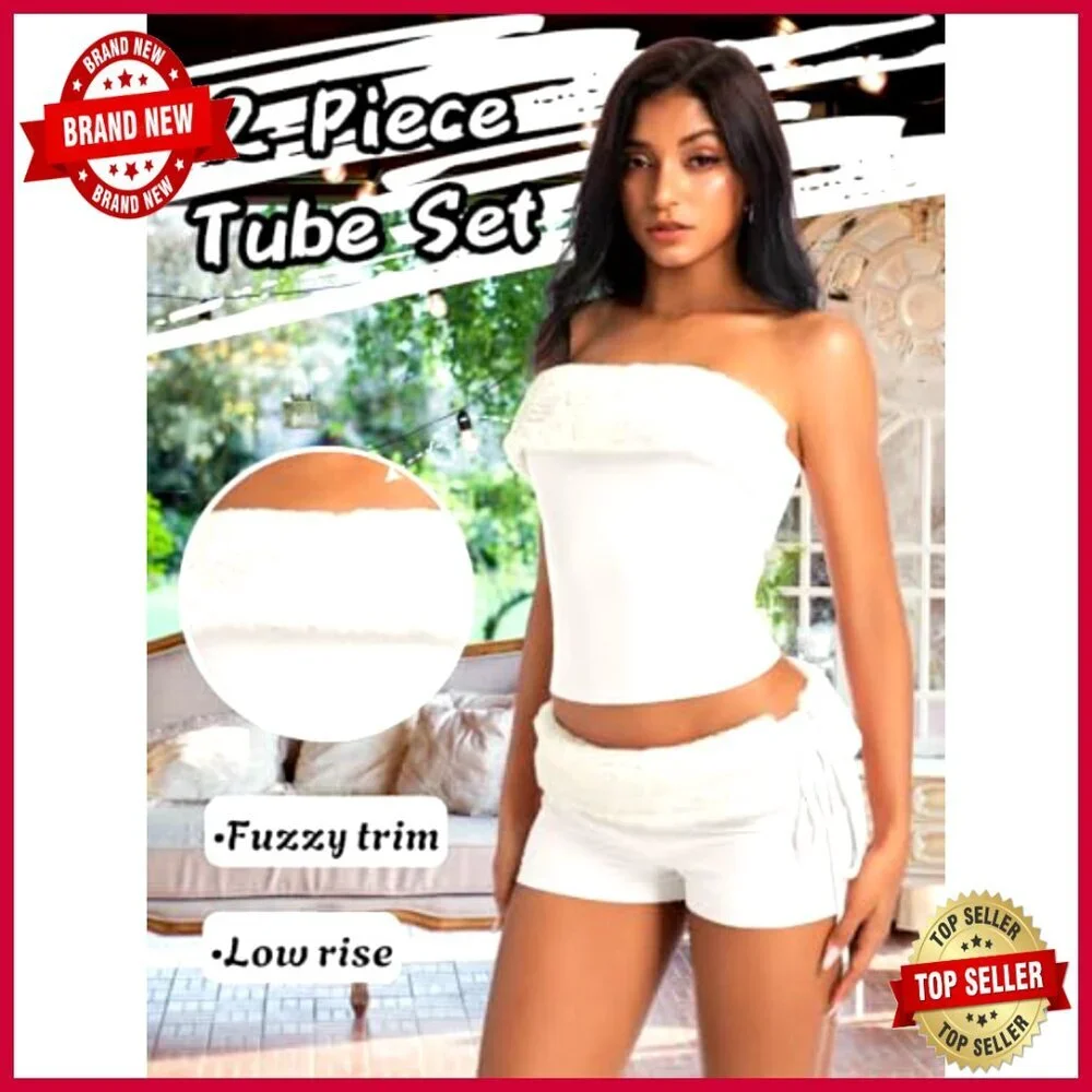 Strapless Bandeau Tube Top and Low Rise Booty Shorts Two Piece Set - Picture 2 of 7